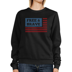 Free & Brave Us Flag Unisex Black Sweatshirt Round Neck Pullover - 365INLOVE