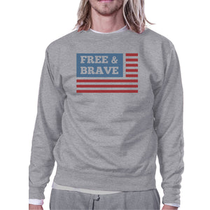 Free & Brave Us Flag Unisex Grey Sweatshirt Round Neck Pullover - 365INLOVE