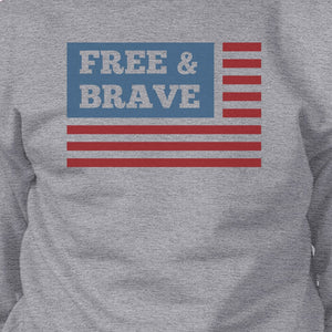 Free & Brave Us Flag Unisex Grey Sweatshirt Round Neck Pullover - 365INLOVE