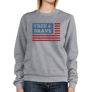 Free & Brave Us Flag Unisex Grey Sweatshirt Round Neck Pullover - 365INLOVE