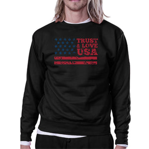 Trust & Love USA Unisex Black Sweatshirt Crewneck Pullover Fleece - 365INLOVE