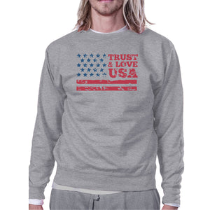 Trust & Love USA Unisex Grey Sweatshirt Crewneck Pullover Fleece - 365INLOVE