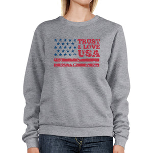 Trust & Love USA Unisex Grey Sweatshirt Crewneck Pullover Fleece - 365INLOVE