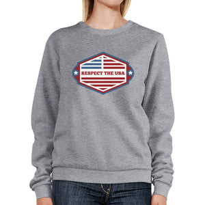 Respect The USA Unisex Gray Sweatshirt Crewneck Pullover Fleece - 365INLOVE