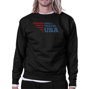 Seek & Travel USA Unisex Graphic Sweatshirt Black Round Neck Fleece - 365INLOVE