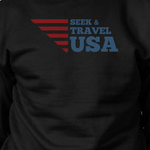 Seek & Travel USA Unisex Graphic Sweatshirt Black Round Neck Fleece - 365INLOVE