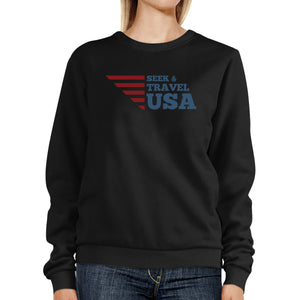 Seek & Travel USA Unisex Graphic Sweatshirt Black Round Neck Fleece - 365INLOVE