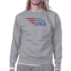 Seek & Travel USA Unisex Graphic Sweatshirt Gray Round Neck Fleece - 365INLOVE