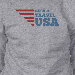 Seek & Travel USA Unisex Graphic Sweatshirt Gray Round Neck Fleece - 365INLOVE