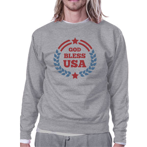 God Bless USA Unisex Graphic Sweatshirt Grey Round Neck Pullover - 365INLOVE