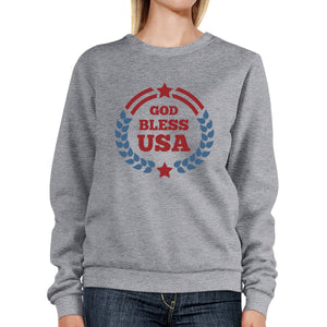 God Bless USA Unisex Graphic Sweatshirt Grey Round Neck Pullover - 365INLOVE