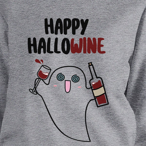 Happy Hallowine Ghost Wine Grey SweatShirt