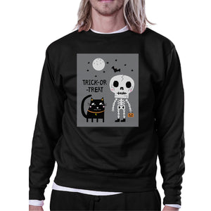 Trick-Or-Treat Skeleton Black Cat Black SweatShirt