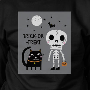 Trick-Or-Treat Skeleton Black Cat Black SweatShirt