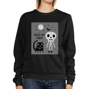 Trick-Or-Treat Skeleton Black Cat Black SweatShirt