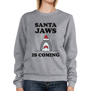 Santa Jaws Is Coming Grey Sweatshirt