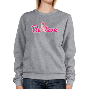 Believe Breast Cancer Awareness Grey SweatShirt