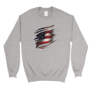 American Flag Ripped Unisex Crewneck Sweatshirt 4th Of July Outfit