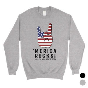 Merica Rocks Sweatshirt Unisex Crewneck Funny 4th Of July Outfit