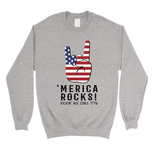 Merica Rocks Sweatshirt Unisex Crewneck Funny 4th Of July Outfit