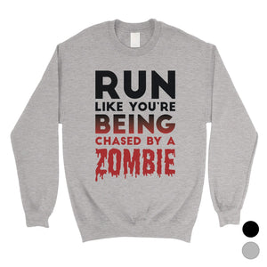 Chased By Zombie Unisex Crewneck Sweatshirt Hilarious Spooky Gift