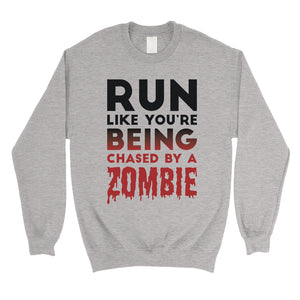 Chased By Zombie Unisex Crewneck Sweatshirt Hilarious Spooky Gift