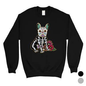 Frenchie Day Of Dead Funny Halloween Unisex Crewneck Sweatshirt