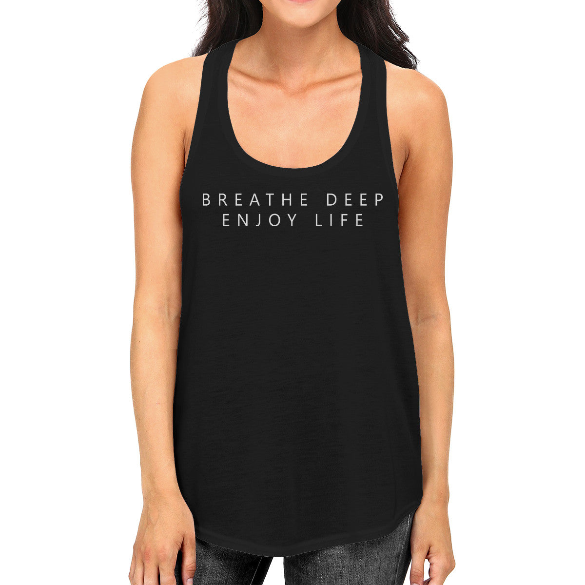 Breathe Deep Enjoy Life Tank Top Funny Work Out Sleeveless Shirt - 365INLOVE