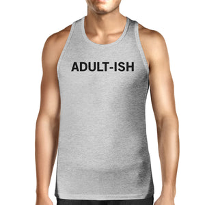 Adult-ish Mens Heather Grey Sleeveless Trendy Typography Tank Top - 365INLOVE