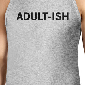 Adult-ish Mens Heather Grey Sleeveless Trendy Typography Tank Top - 365INLOVE