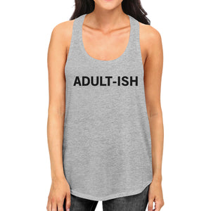 Adult-ish Womens Heather Grey Sleeveless Trendy Typography Tank Top - 365INLOVE