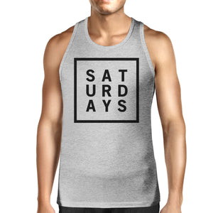 Saturdays Mens Heather Grey Sleeveless Tank Top Simple Typography - 365INLOVE