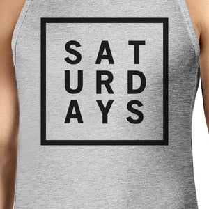 Saturdays Mens Heather Grey Sleeveless Tank Top Simple Typography - 365INLOVE