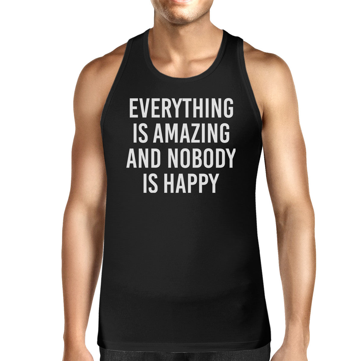 Everything Amazing Nobody Happy Mens Sleeveless Black Tank Top - 365INLOVE