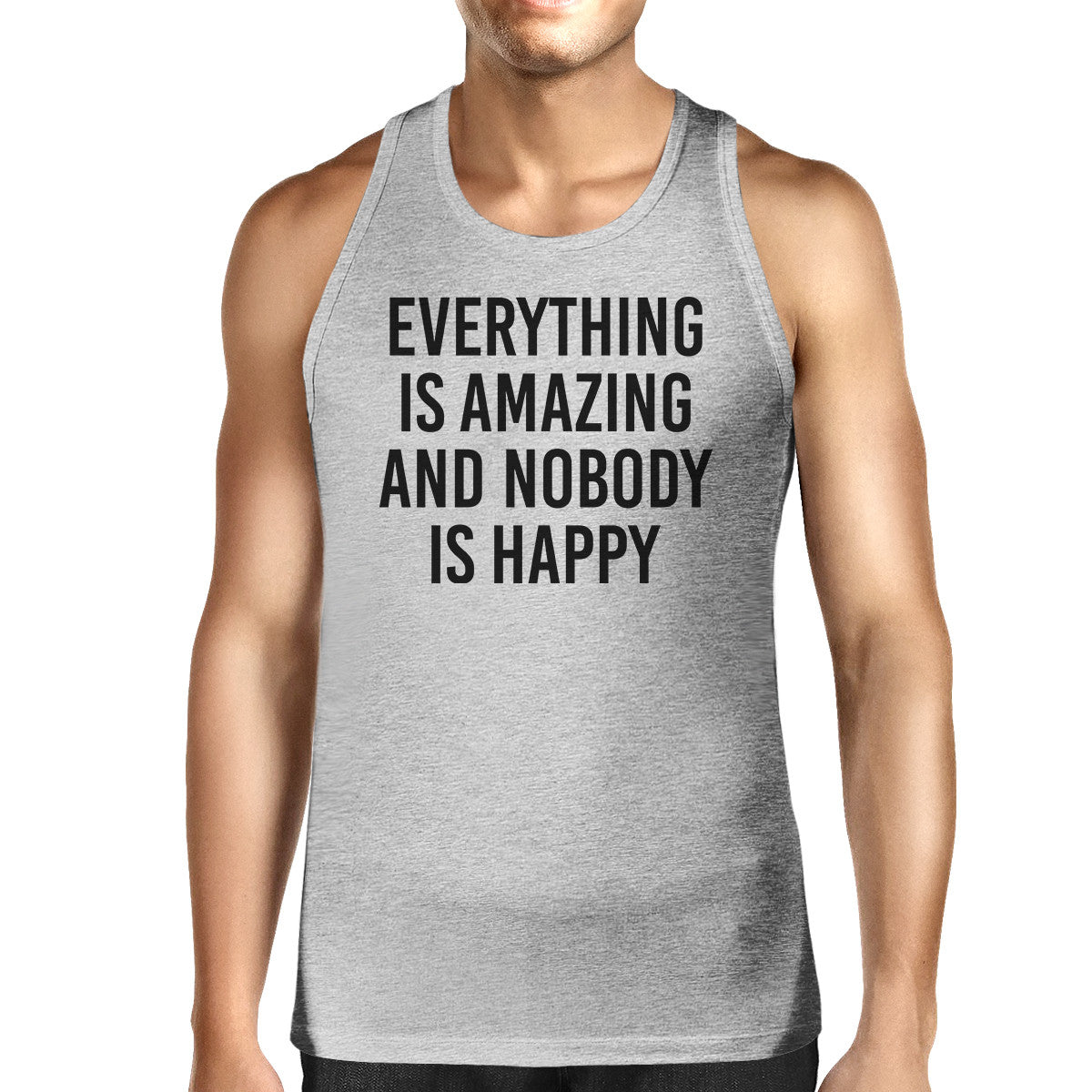 Everything Amazing Nobody Happy Mens Gray Sleeveless Tank Top - 365INLOVE