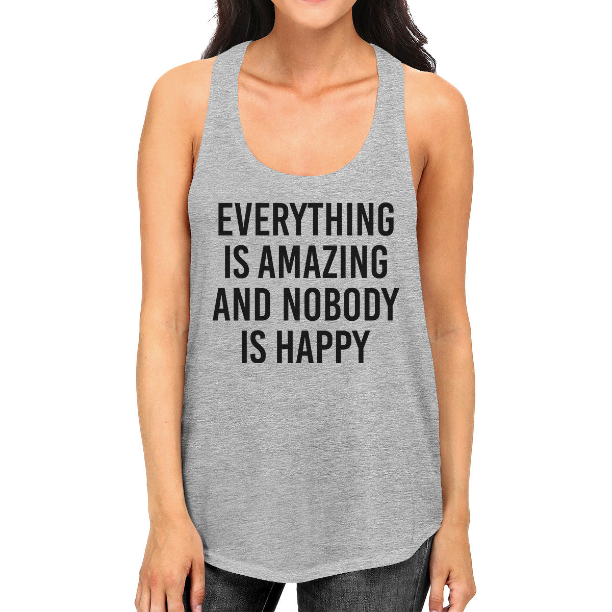 Everything Amazing Nobody Happy Womens Gray Sleeveless Tank Top - 365INLOVE
