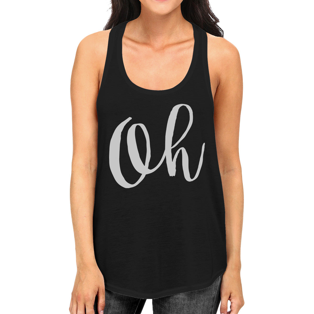 Oh Womens Typography Calligraphy Funny Sleeveless Black Tank Top - 365INLOVE