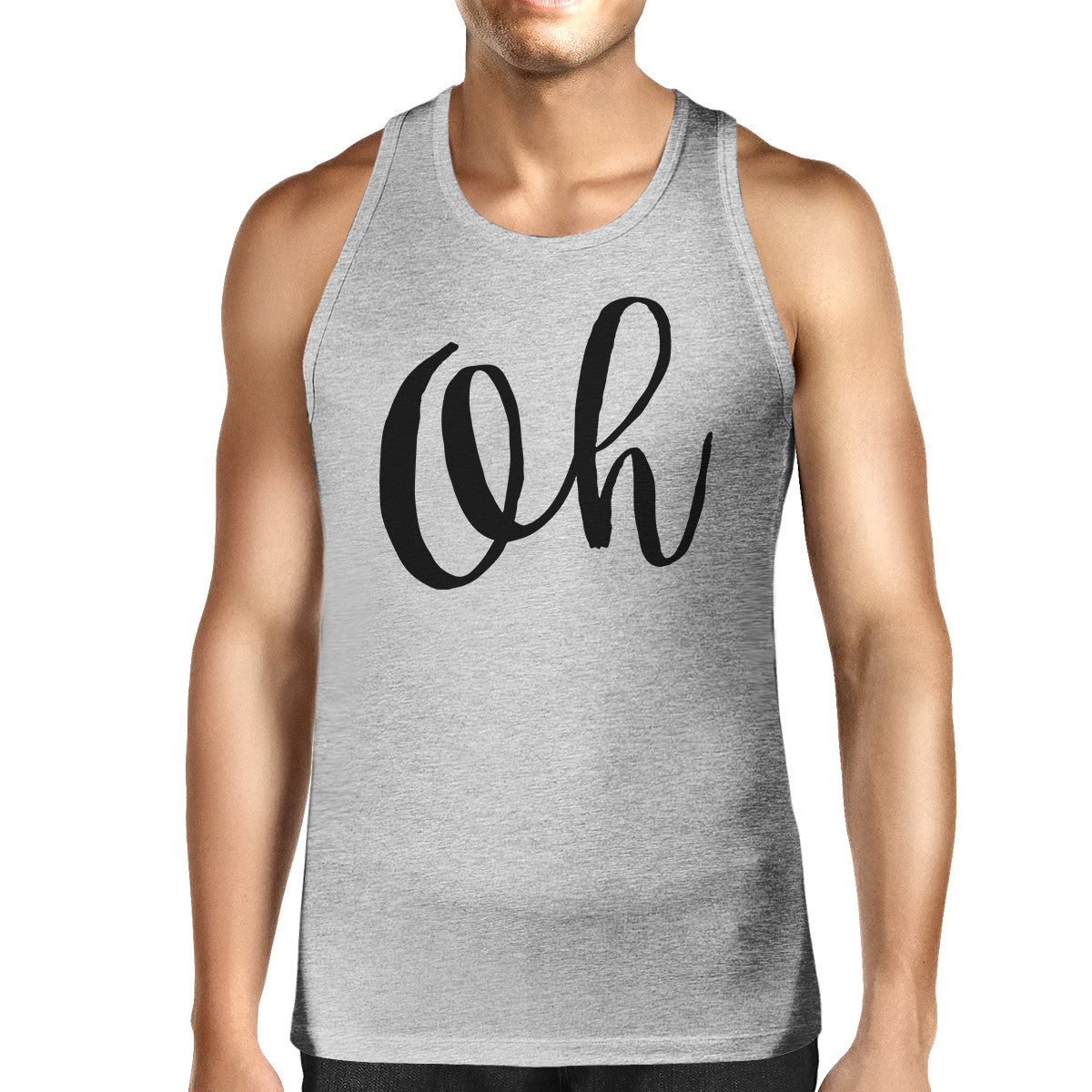 Oh Mens Gray Sleeveless Tanks Simple Calligraphy Gym Workout Top - 365INLOVE
