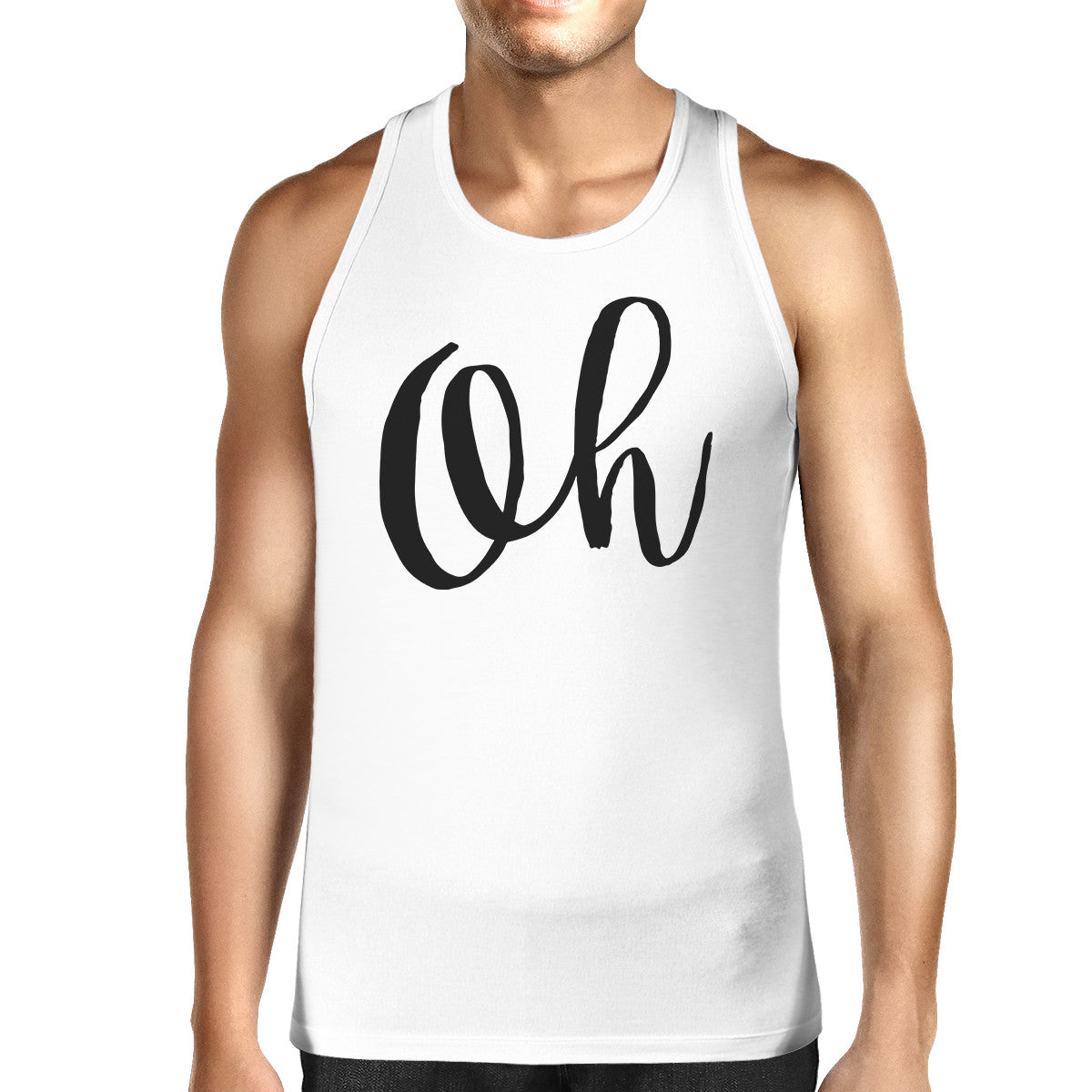 Oh Mens White  Sleeveless Shirt Calligraphy Gym Workout Top - 365INLOVE