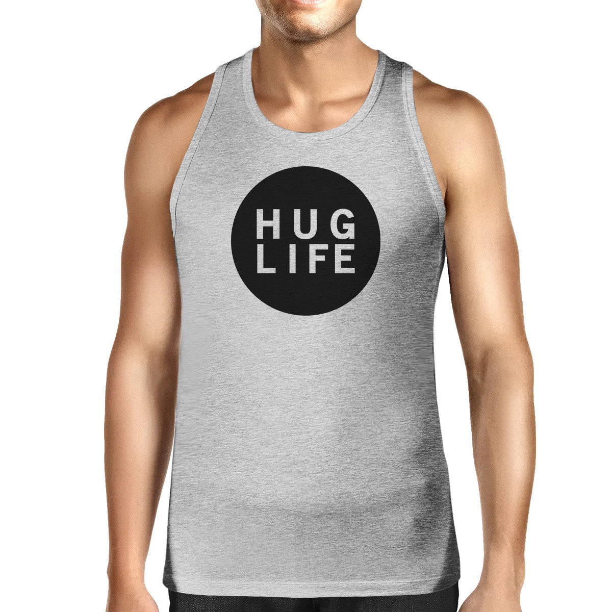 Hug Life Men's Gray Sleeveless Shirt Life Quote Simple Design Top - 365INLOVE