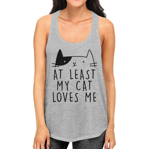 At Least My Cat Loves Women's Sleeveless Tank Top Cute Cat Graphic - 365INLOVE