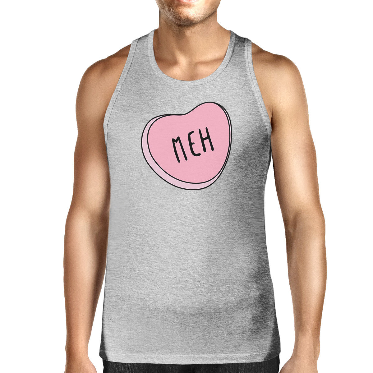 Meh Heart Men's Cotton Tank Top Heart Printed Trendy Graphic Tanks - 365INLOVE