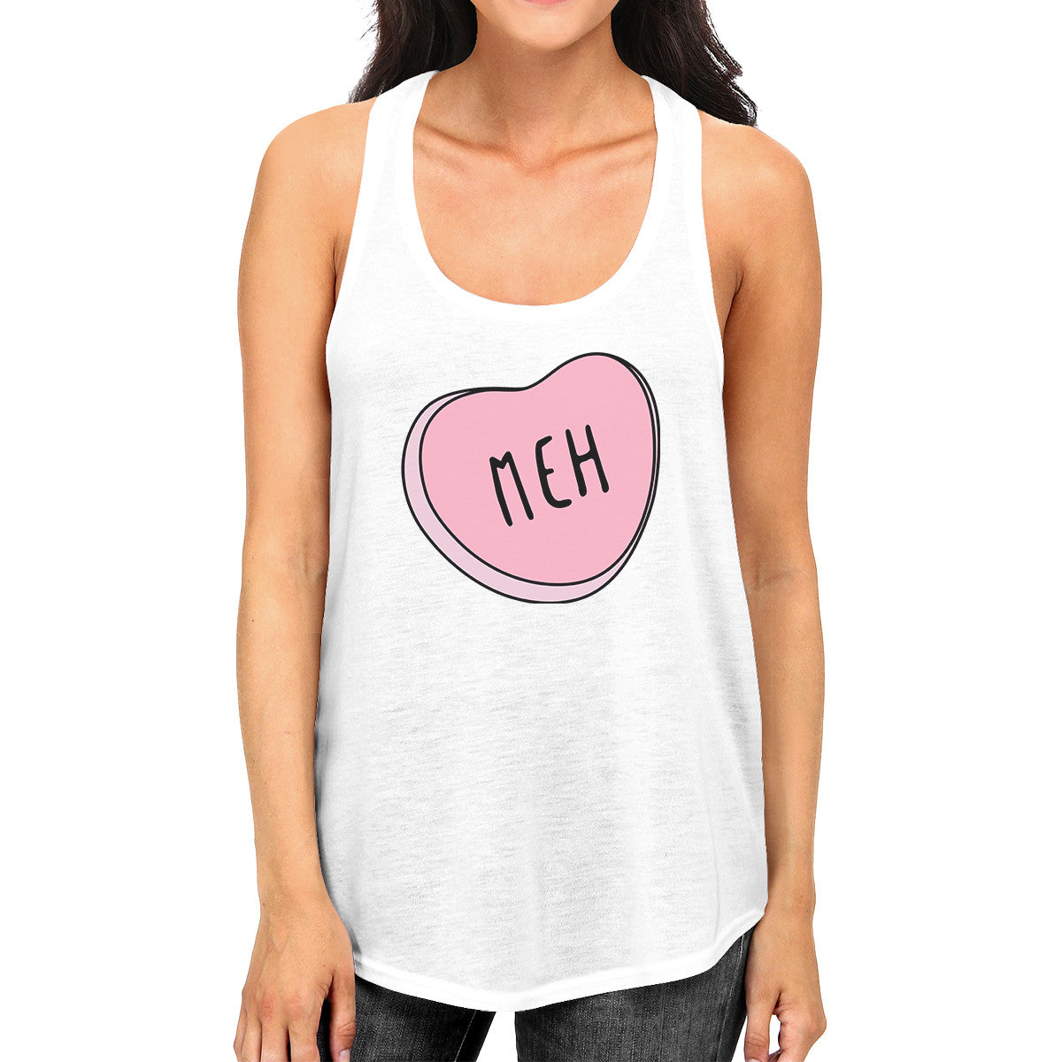 Meh Heart Women's Cotton Tank Top Lovely Design Heart Printed - 365INLOVE