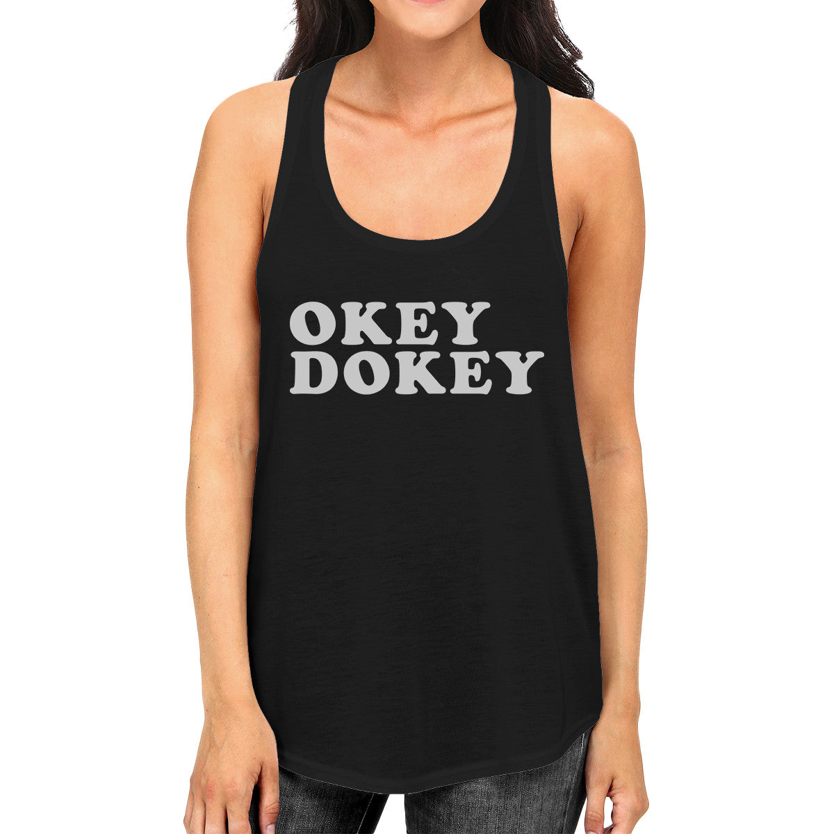 Okey Dokey Womens Black Cotton Tank Top Funny Graphic Tanks For Her - 365INLOVE