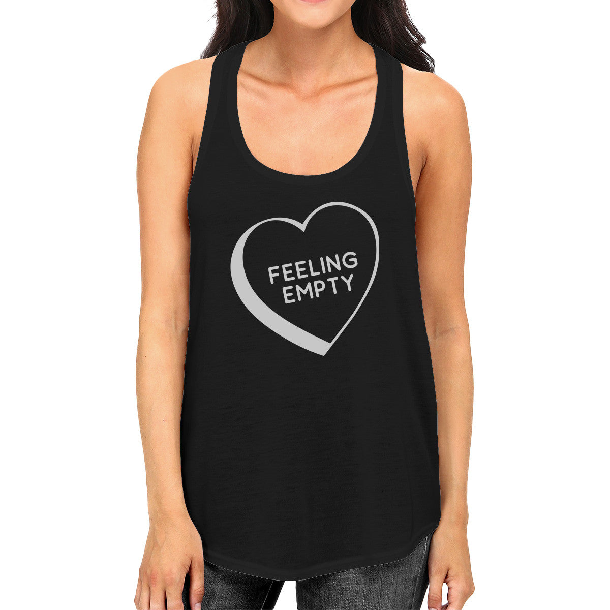 Feeling Empty Heart Women Black Sleeveless Shirt Cute Graphic Tanks - 365INLOVE