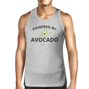 Powered By Avocado Mens Grey Cotton Tank Top Round Neck Cute Design - 365INLOVE