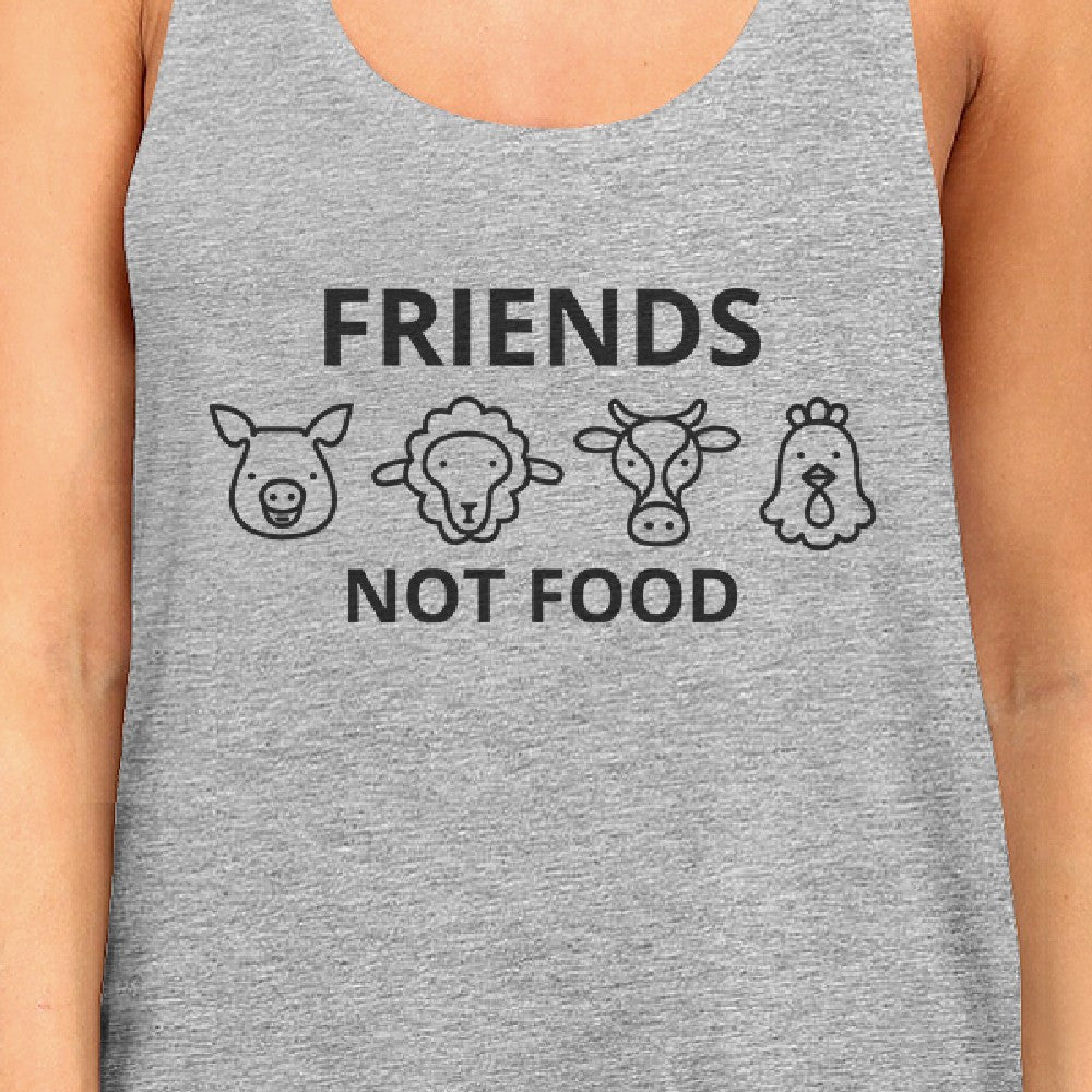 Friends Not Food Women's Grey Cute Animal Advocate Quote Tank Tops - 365INLOVE
