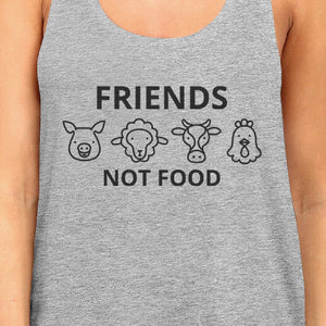 Friends Not Food Women's Grey Cute Animal Advocate Quote Tank Tops - 365INLOVE