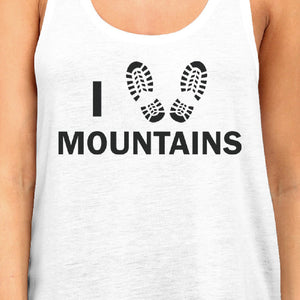 I Heart Mountains Women's White Sleeveless Shirt For Hiking Lovers - 365INLOVE