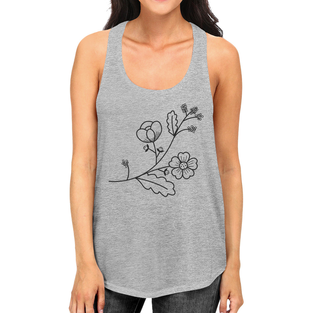 Flower Women's Gray Graphic Tanks Trendy Design Cute Top For Women - 365INLOVE